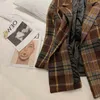 여자 양모 블렌드 겨울 여성 짙은 갈색 격자 무늬 중간 모직 코트 캐주얼 고품질 따뜻한 패션 느슨한 재킷 phyl22