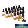 20 Pack Refill Tom Mini Amber Glass Essential Oils Dropper Bottles Jars, 1 ml, för kosmetisk parfym Prov flytande smink