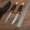 Coltello da caccia dritto di sopravvivenza di alta qualità D2 Lama con finitura satinata Manico in palissandro Lame fisse Coltelli da collezione con fodero in pelle