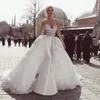 Preciosos vestidos de novia de encaje de sirena con cuentas y tren desmontable con cuello en V vestidos de novia con lentejuelas de talla grande bata de satén de mari￩e