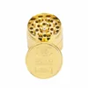 Golden Metal Grinder pattern with 4 layers of gold coin patterns smoking accessory Manual smoke grinders WY991 ZWL