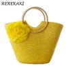 Shopping Bags Flower Summer Beach Bag Wheat Pole Weave Women's Handbag Bohemian knitting Straw High Capacity Female Top Handle 220301