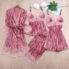 M-XL 4 stks Kimono Badjas Robe Jurk Sets Sexy Velor Lady Lingerie Summer Home Clothing Nightwear Bruid bruiloft nachtkleding