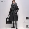 FTLZZ Large Natural Fox Fur Hooded Parkas Winter Long Jacket Women 90% White Duck Down Thick Coats Vintage Loose Snow Overcoat T200810