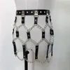 Skirts Gothic Faux Leather Harness Belt Skirt Women Metal Link Chain Patchwork Hollow Out Rave Party Nigh Club Mini