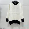 1225 2021 Primavera Marca de Verão Mesmas Estilo Black White Pullover de Alta Qualidade Grupo de Manga Longa Camisola Mulheres Qiani