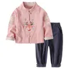 MudkingDom Jongens Meisjes Uittijden Chinese Jaar Kleding Kinderkostuum Tang Jassen Jassen en Broek Pak Kinderkleding Sets 220218