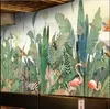 Sfondi dipinti a mano Pianta verde tropicale del sud-est asiatico Flamingo Nordic ins net sfondo rosso carta da parati murale