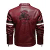 Men Autumn Winter Brand Motor Biker Fleece Leather Jackets Coat Men Vintage Style Borduurwerk Pu Faux Leather Jacket Men 201127