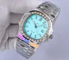 GDF 40mm 5711 / 1a / 018 5711 Miyota 8215 автоматические мужские часы 170 годовщины Tiffan9 синий текстурированный циферблат большой квадратный алмазный браслет из нержавеющей стали женские часы E212