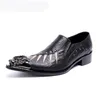 일본 잘 생긴 남자 신발 뾰족한 금속 팁 정품 가죽 드레스 신발 남자 블랙 비즈니스 옥스포드 아파트 디자이너 신발