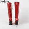 Sorbern 14 16cm Heel Knee High Women Boots Long Pointy Toes Stilettos Lace Up Itay Style Plus Size Feminino Boot Custom Wide Fit