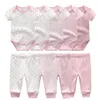 Summer Unisex Newborn Clothes Short Sleeve Baby Rompers+ Trousers 100%Cotton Soft Boys&Girls Clothing Set LJ201221