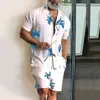 Verão Hawaii tendência imprimir conjuntos de homens shorts camisa vestuário tracksuits casual palmeira floral praia de manga curta