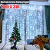 Nuevo diseño 12m x 3m 1200-led 110v cálido blanco luz romántica navidad boda decoración al aire libre cortina cuerda luz estandarte
