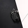 Ring Vintage Black Big Cross Opening Ringar För Kvinnor Party Smycken Män Trendig Gotisk Metall Färg Finger Halloween Presenter Anillos