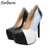 Sorbern Klassische Damen-Pumpschuhe, Plateau-High-Heel, farblich abgestimmte Slip-on-Pump-Absätze in Schwarz, Größe 44, Übergröße, Marineblau