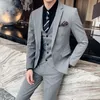 Men Blazer Pants Suit with Vest Set Solid Wedding Party Cocktail Gentleman Luxury Long Sleeves Slim Business Formal Dress Suit