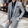 Mannen Blazer Broek Pak Met Vest Set Solid Wedding Party Cocktail Gentleman Luxe Lange Mouwen Slanke Business Formele Jurk Pak