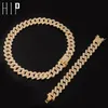 Hip Hop 1set 20mm Gold Heavy Miami Prong Vol Iced Out Out verharde Rhinestones Cubaanse ketting Cz Bling Rapper -kettingen voor mannen Sieraden J129221174