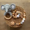 1set Bébé Hochet En Bois Crochet Éléphant Cloches Musique Dentition Bracelet Sucette Dummy Clips Gym Jouer Rongeurs Produits Jouet 220216