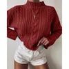 E-Baihui Winter Women's Knitted Sweater European and American Casual Loose Pullover Tops High-necked Long-sleeved Sweaters KY037