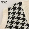 NSZ femmes style preppy surdimensionné sans manches pull pull gilet asymétrique tricot veste manteau plaid débardeur gilet 201214