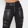 ПУ кожаный гот карандаш брюки для женщин темные модные увлажники пэчворки леди кожаные брюки тощий шикарные женские брюки D30 201031