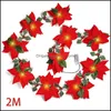 Christmas Decorations Festive & Party Supplies Home Garden 2M 10Led Artificial Poinsettia Flowers Garland String Lights Xmas Tree Ornaments