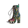 Buty Kcenid 2021 Kobiety Chunky Heeled Bootie Multi-Color Snake Drukuj Koszulki Spring Buty Peep Toe Lace-Up Sexy Damskie buty1