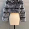 ZADORIN Fashion Cropped Faux Coat Warm Stand Collar Slim Fluffy Jacket Donna Inverno Pelliccia Cappotti Plus Size 201215