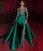 Elegant Mermaid Evening Dresses 2022 Green Formal Dress Long Sleeves Satin Sexy Slit Beads Party Prom Gowns vestidos de noiva