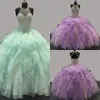 Mint Green Lilac Quinceanera Dress Ball Gown Sweet 16 Dresses Organza Ruffled Halter Corset Back Beaded Crystal Open Back Pageant Party Gown