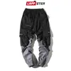 LAPPSTER Pachwork Cargo Pants Streetwear Hip Hop Ribbons Joggers Pants Men Japanese Style Black Casual Track Pants Fashions 201128