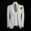Taillette Mince Fit Hommes Costumes pour Wedding Groom Tuxedo 3 Morceau Vapeur d'ivoire à revers aiguée avec pantalon Vest Mode 201106