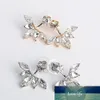 Korean Sweet and Plated Leave Crystal Stud Earrings Fashion Statement Jewelry Earrings for Women