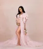 Materinty Photoshoot 이브닝 드레스 임신 한 여성 가운 신부 목도리 코르 셋 드레스 푹신한 소매 푹신한 다층 Fotografie 가운 벨트