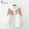 TryTree Höst Hooded Coat Casual dragkedja kvinnor 3 färger Patchwork Polyester Fickor Brev Trench Fashion Loose Tunn Coat 201031