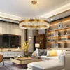 Modern led chandeliers lamp livingroom ring crystal chandelier for dining room hanging circle cristal lamps gold-bronze light