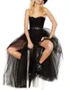 Sexy gotische zwarte tule lange petticoat in rockabilly 3 lagen hoog lage vrouw tutu rok ondertak slips bruidsaccessoires op maat gemaakt cl0036