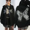 Clothing Women's Y2k Retro Dark Gray Butterfly Zipper Hooded Sweatshirt 90s Harajuku Punk Gothic Zip Up Hoodie Long-sleeved Loos 220314