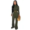 Women's Tracksuits Knitted Cotton Sweaters Women 2 Piece Set Turtle Neck Crop Top And Pants Outfits 2021 Womens Two