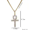 Hip Hop Iced Zircon Ankh Cross Colgante con collar de cadena de tenis de 4 mm Conjunto Micro Pave CZ Piedras Hombres Joyería