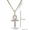 Hip Hop Iced Zircon Ankh Cross Pendant With 4mm Tennis Chain Necklace Set Micro Pave CZ Stones Men Jewelry