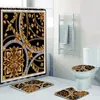 Elegant Black Gold Baroque Pattern Shower Curtains Set for Bathroom Toilet Home Decor Luxury Bath Curtain Long Mats Rugs 180x200 F1224