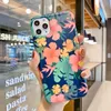 Vintage schattige bloemenbladeren Standhouderkisten voor iPhone 13 11 12 11Pro Max XR XS Max X 7 8 Plus vouwbeugel Cover