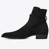 Hot Sale-High Top Mocka Äkta Läder Harry wyatt charm Stövlar kil slp mode män klassiska svart rödbruna jeansstövlar med ankelband