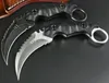 Top Quality Karambit Faca D2 Cetim / Preto Lavagem de Pedra Lâmina Full Tang Black G10 G10 Garra Faca com bainha de couro