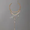 Chaînes Bohemian Gold Wafer Pendentif Moon Neckalce pour femmes Charms Multi-couche longue chaîne en alliage en métal réglable bijoux de bijoux