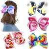 8 inches Baby Girls Bow Hairpin rainbow Strawberry print Headwear Hair Accessories fashion Kids Hair Bow Boutique bow-knot Barrettes